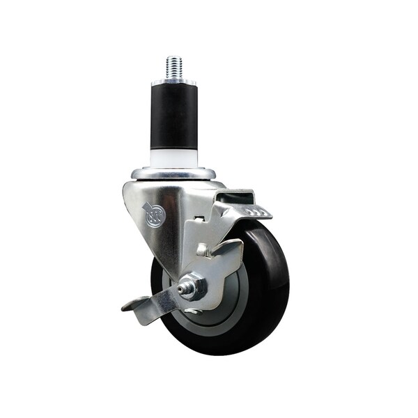 Service Caster 3.5'' SS Black Poly Swivel 1-1/2'' Expanding Stem Caster with Brake SCC-SSEX20S3514-PPUB-BLK-TLB-112 - main